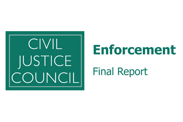 The Civil Justice Council logo next to text reading 'Enforcement, Final Report' on a white background.