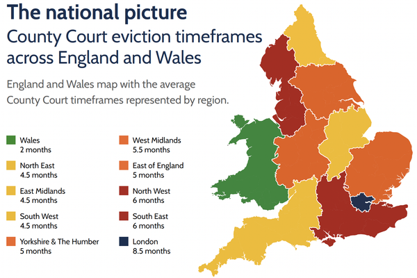Image showing county court bailiff delays in England and Wales with eviction wait times of several months